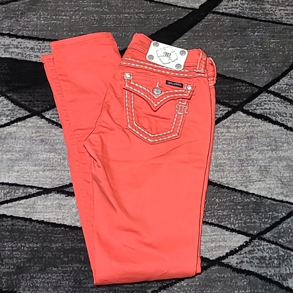 MISS ME RHINESTONES CARROT RED SKINNY DENIM JEAN PRICE FIRM